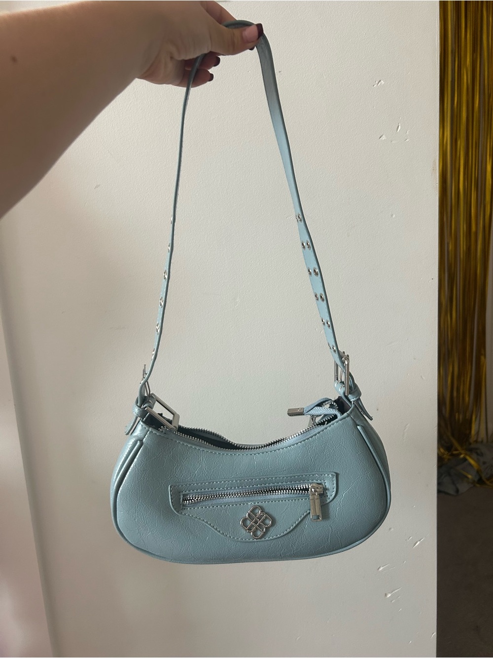 Light Blue Shoulder Bag - Leather pattern